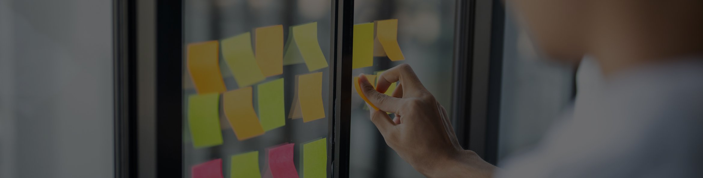 Individual applying stickers to window